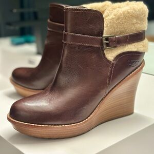 UGG Chocolate Brown Shearling Wedge Boots